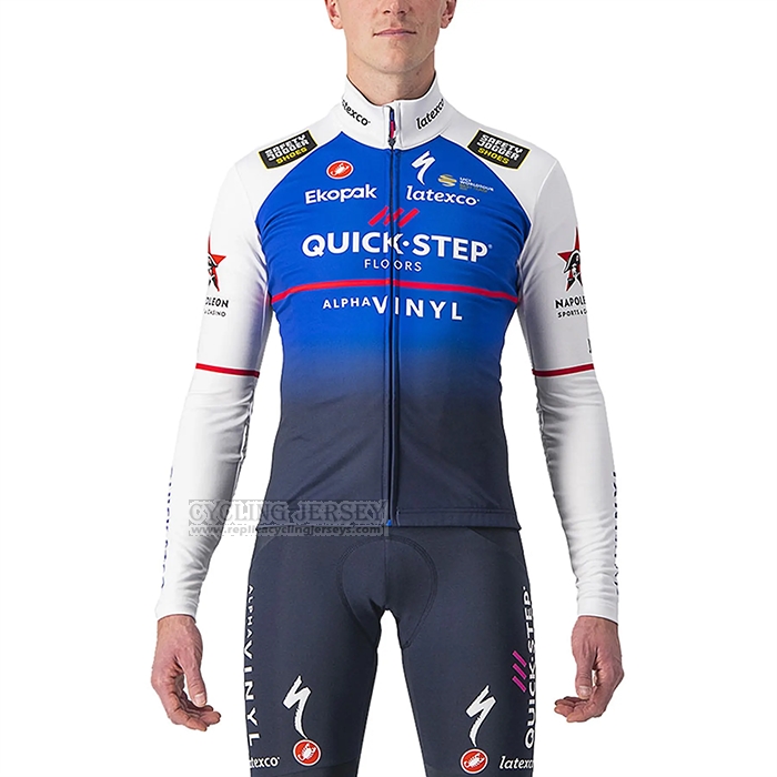 2022 Cycling Jersey Deceuninck Quick Step Bluee White Long Sleeve and Bib Short